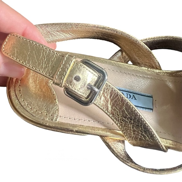 Prada Gold & Silver Large Flower Sandals Sz 38 - Picture 2 of 8